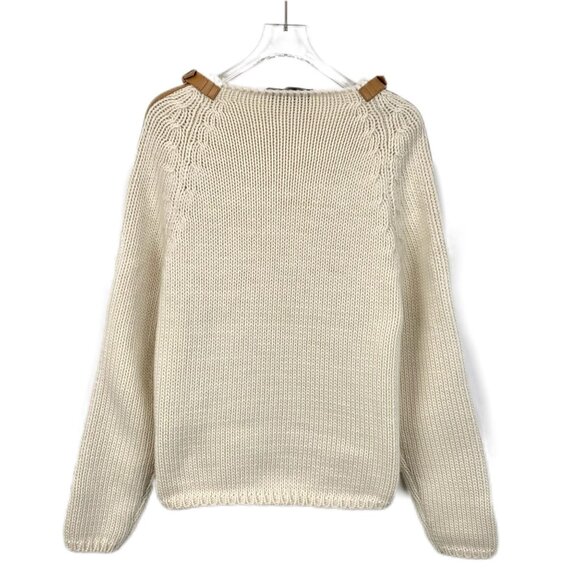 Gucci Beige Wool Knit Sweater With Leather Side Stitching XS Long Sleeve Made In - Picture 2 of 8